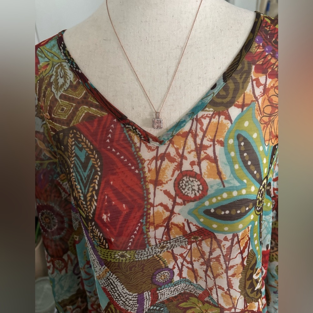 Susan Graver Bohemian Colorful Sheer Beautiful Blouse Wrap Top Sheer Final Sale